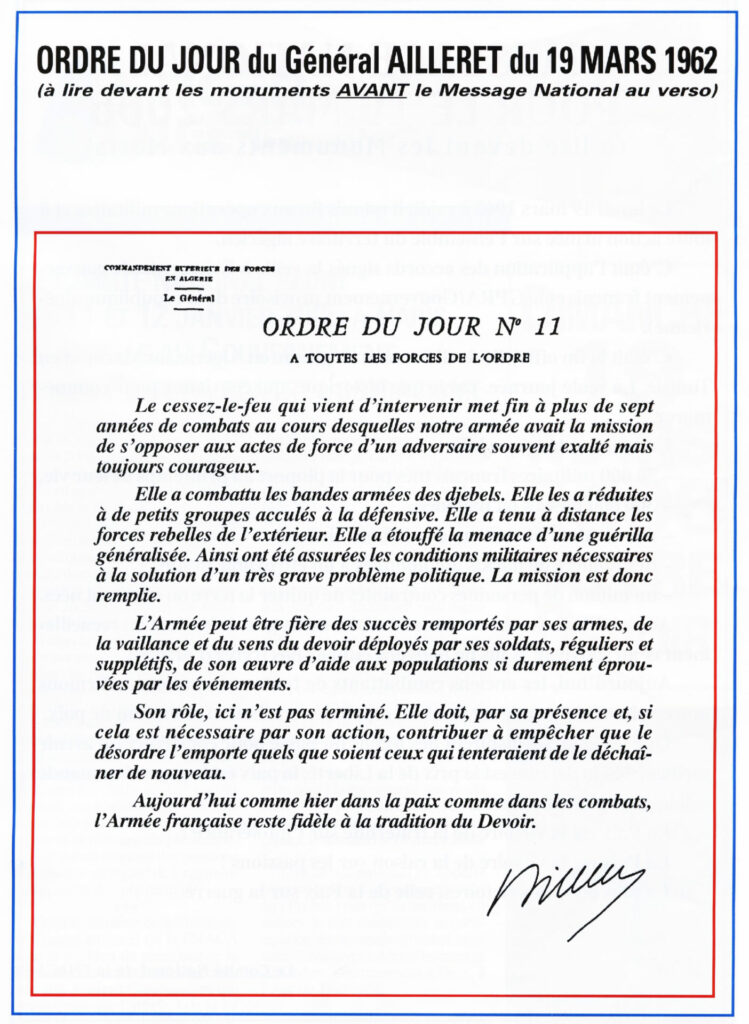 Ordre du jour du général Ailleret du 19 mars 1962