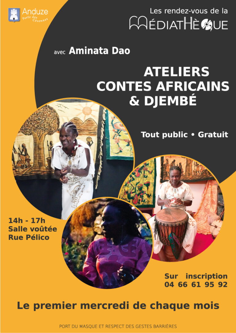 affiche Ateliers "Contes africains et djembé" / Les Rendez-Vous de la Médiathèque