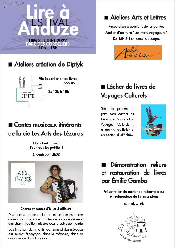 Festival Lire à Anduze 3 juillet 2022 programme