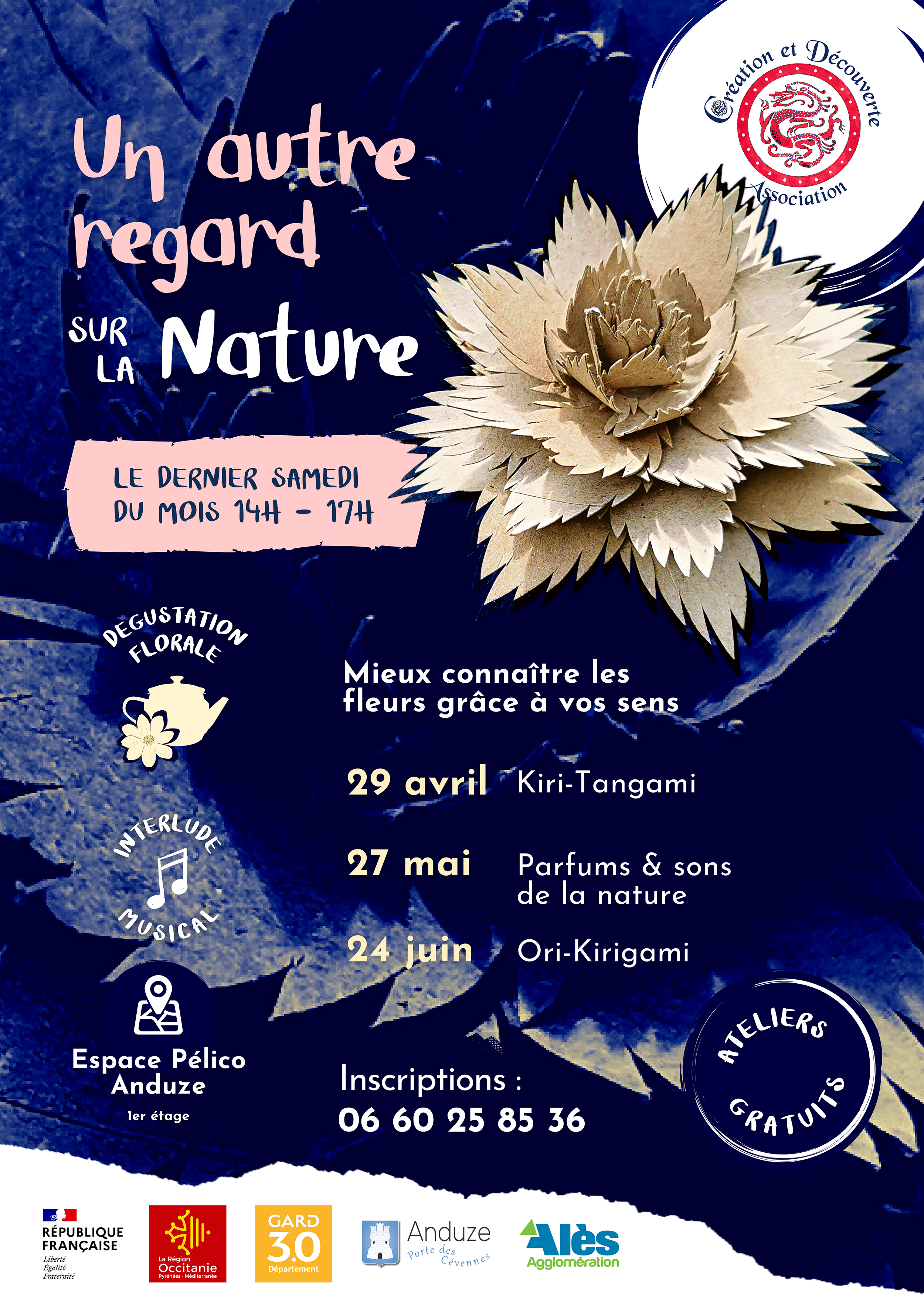 Affiche ateliers "Un autre regard sur la nature" - asso Création et Découverte - avril mai juin 2023