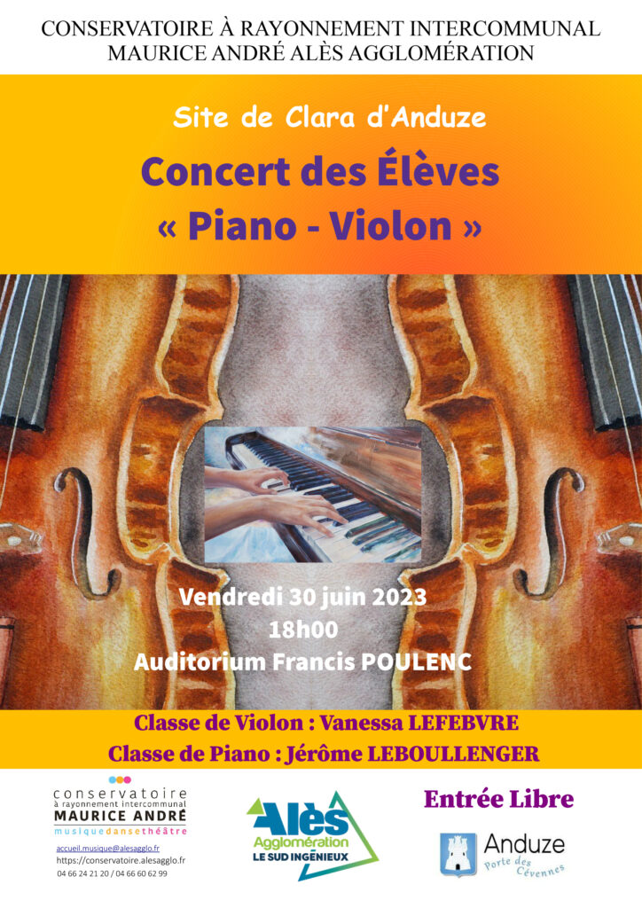 affiche concert piano violon école de musique - 30 juin 2023