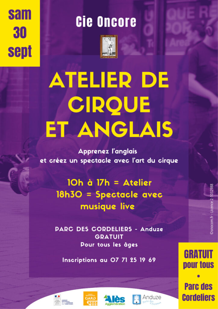 affiche cie Oncore - Atelier cirque et anglais - 30 septembre 2023