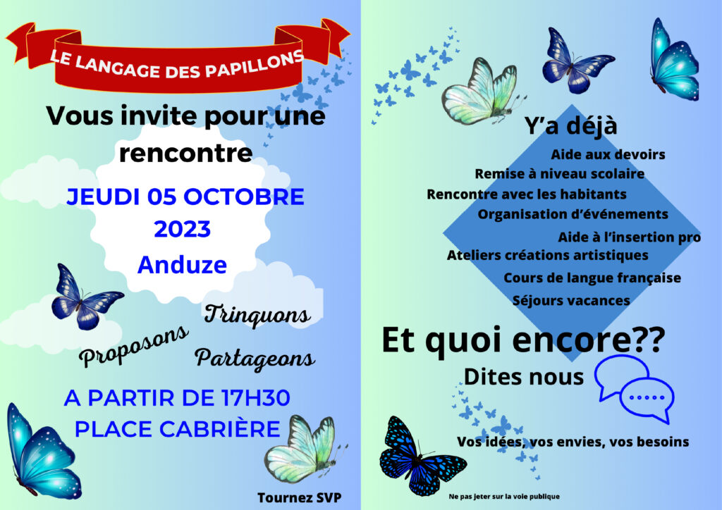 flyer rencontre avaec l'association Le Langage des Papillons - 5 octobre 2023